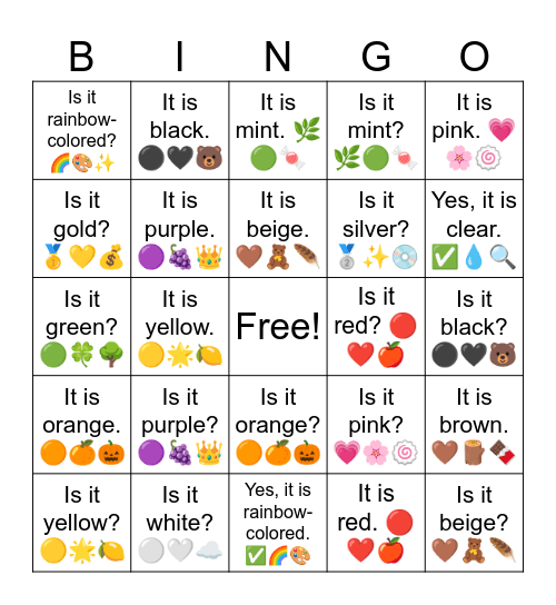 B1 L7 Is it rainbow-colored? 🌈🎨✨ Bingo Card