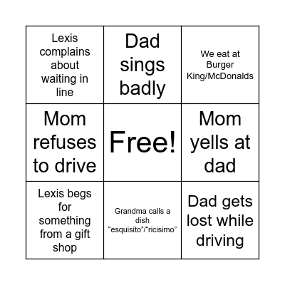 BLATTER FAMILY BINGO Card