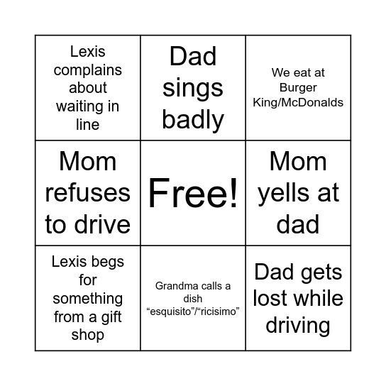 BLATTER FAMILY BINGO Card