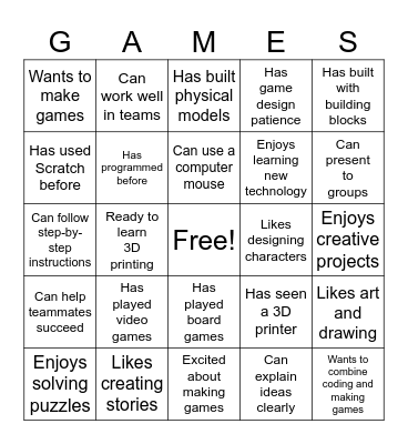 Game Design Bingo Card