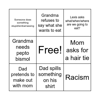 BLATTER FAMILY BINGO Card