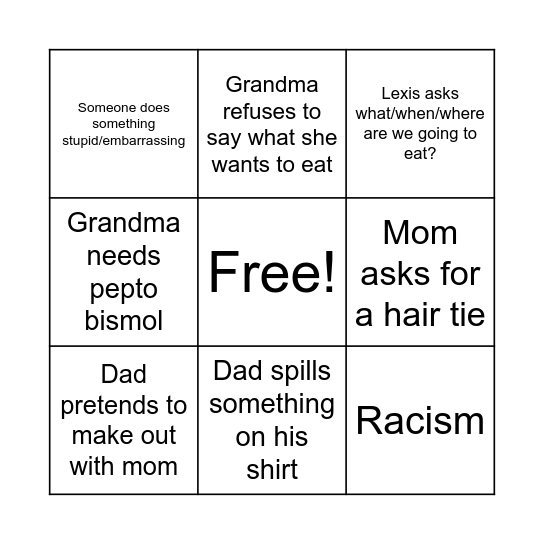 BLATTER FAMILY BINGO Card