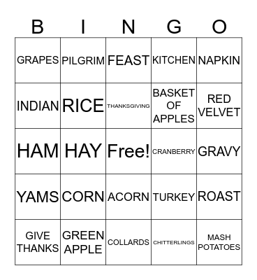 THANKSGIVING BINGO Card