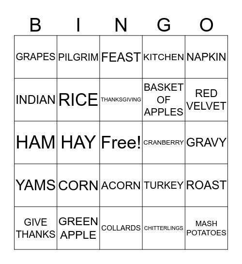 THANKSGIVING BINGO Card