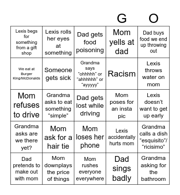 BLATTER FAMILY BINGO!!! Bingo Card