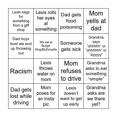 BLATTER FAMILY BINGO!!! Bingo Card