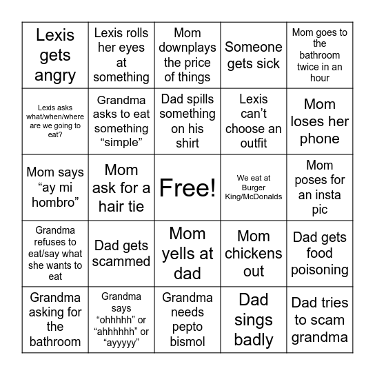BLATTER FAMILY BINGO!!! Bingo Card