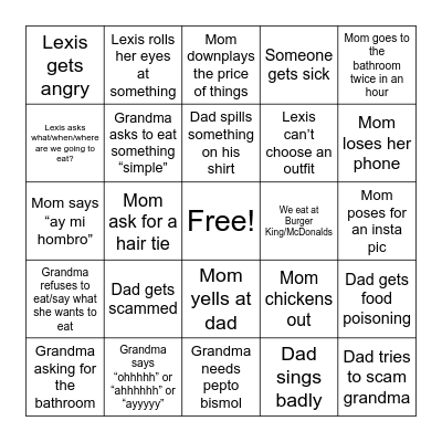 BLATTER FAMILY BINGO!!! Bingo Card