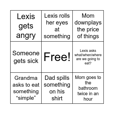 BLATTER FAMILY BINGO!!! Bingo Card