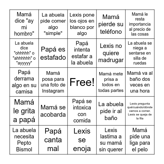 LA FAMILIA BLATTER BINGO!!! Bingo Card