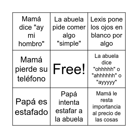 LA FAMILIA BLATTER BINGO!!! Bingo Card