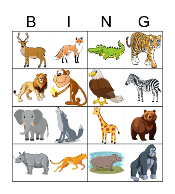 Wild Animals Bingo Card