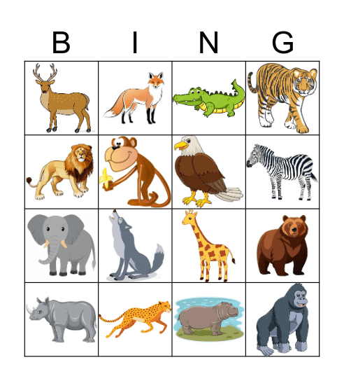 Wild Animals Bingo Card