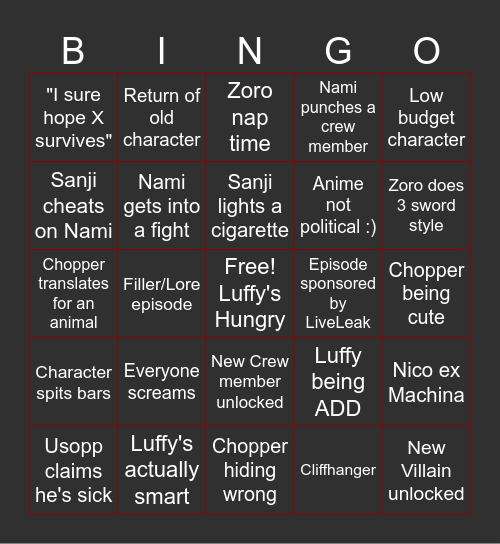 One Piece Bingo Card
