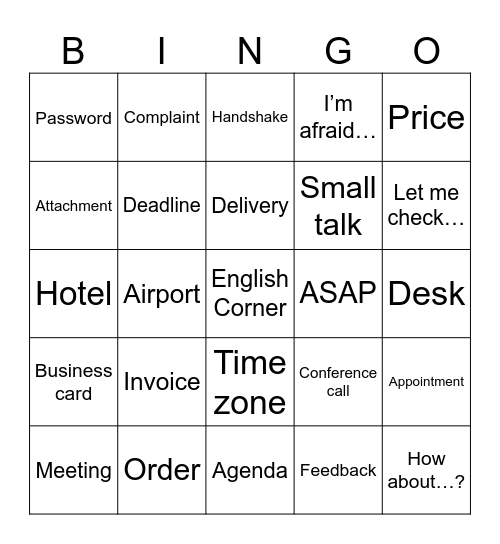 Bussiness English Bingo Card