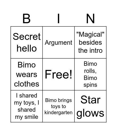 Bimo Bingo Card