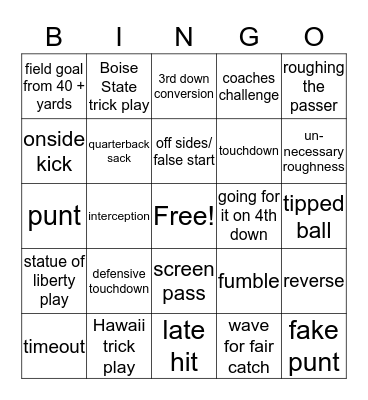 Boise State vs Hawaii Bingo Card