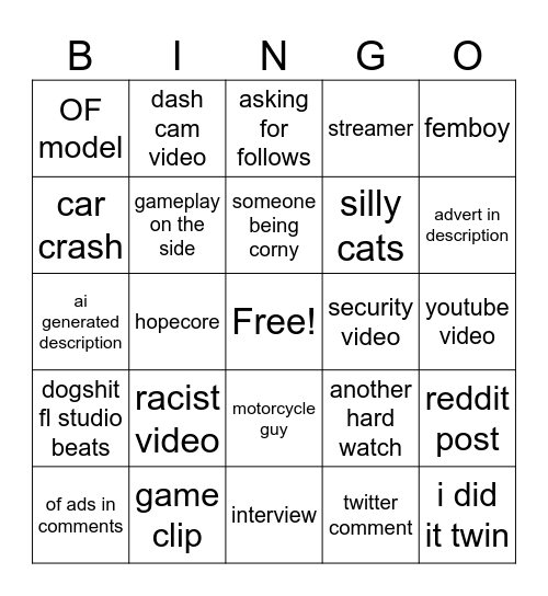 instagram Bingo Card