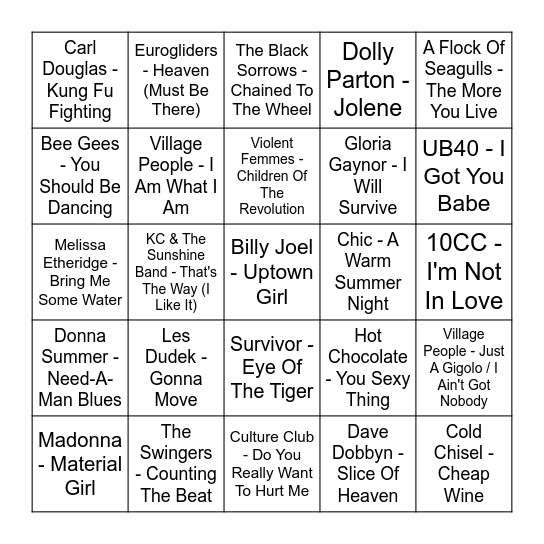 ★ Music Bingo w Bonnie Anne ★ Bingo Card