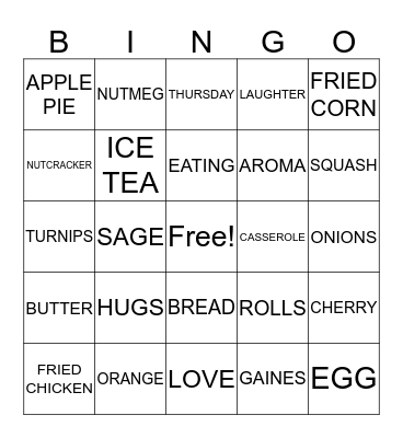THANKSGIVING BINGO Card