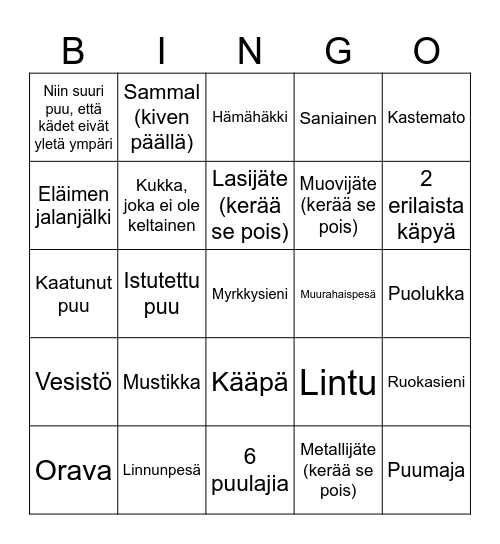 Luonto Bingo Card
