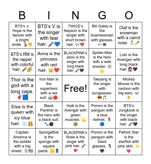 B13 L12 Olaf is the snowman with twig arms. ⛄🌿 Bingo Card