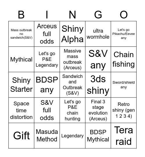 Shiny Hunting Bingo Card