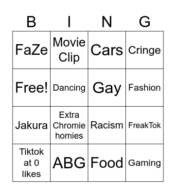 TikTok Bingo Card