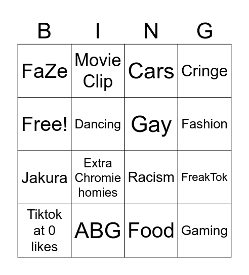 TikTok Bingo Card