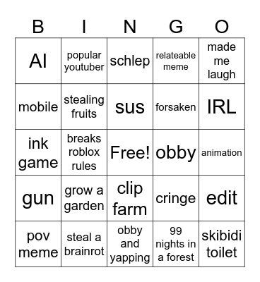 roblox bingo Card