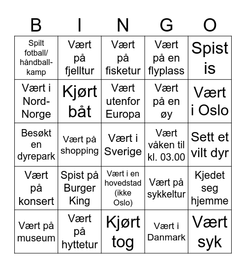 Sommerferie. Finn en som... Bingo Card