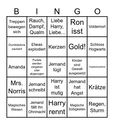 Harry Potter und der Stein der Weisen Bingo Card