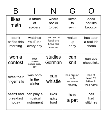 Ice Breaker Bingo Card