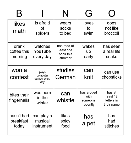 Ice Breaker Bingo Card