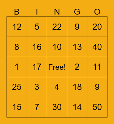 Addition and Subtraction Bingo Card