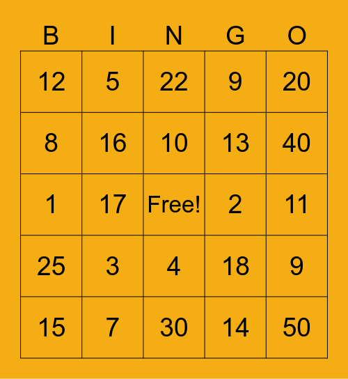 Addition and Subtraction Bingo Card