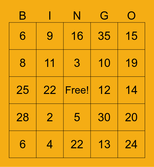Addition and Subtraction Bingo Card