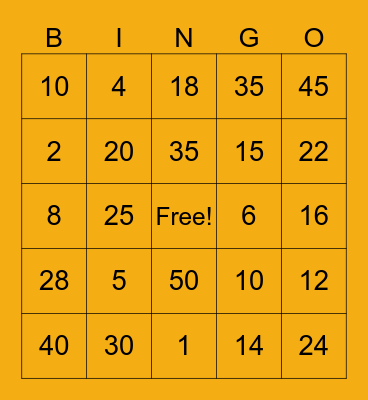 Addition and Subtraction Bingo Card