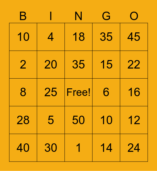 Addition and Subtraction Bingo Card