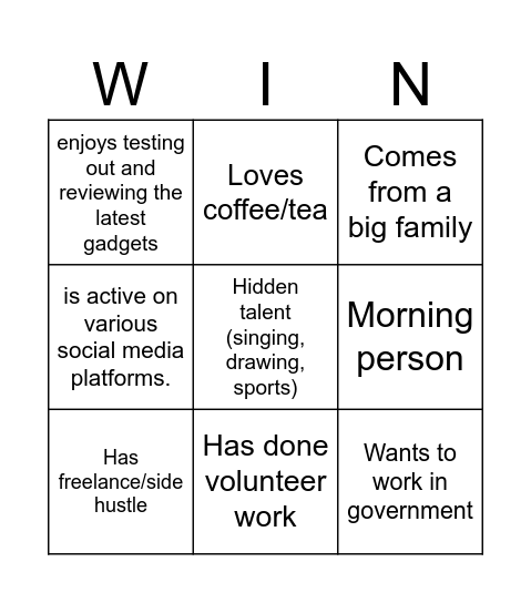 Mingle, Match & Bingo! Bingo Card