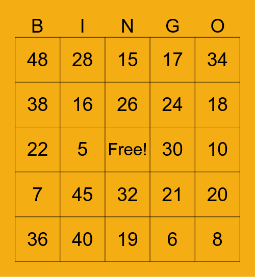 Addition and Subtraction Bingo Card