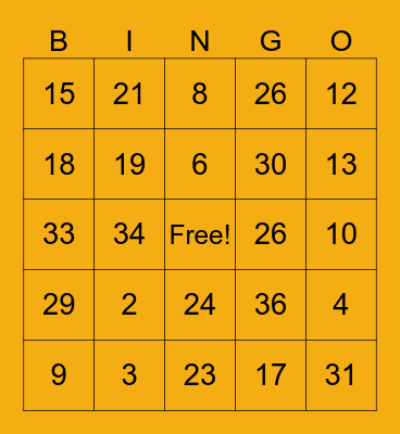 Addition and Subtraction Bingo Card