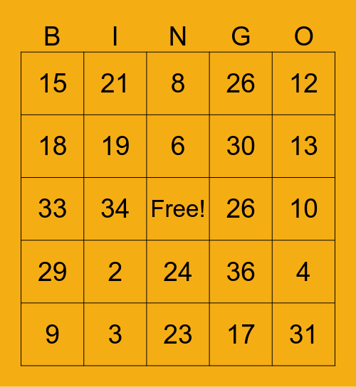 Addition and Subtraction Bingo Card