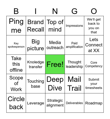 Corporate Bingo Card