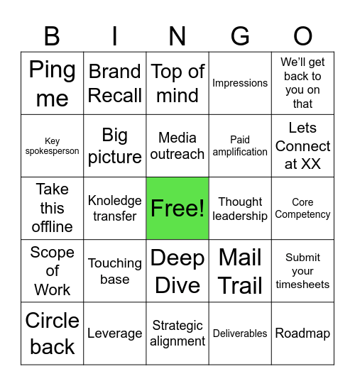 Corporate Bingo Card
