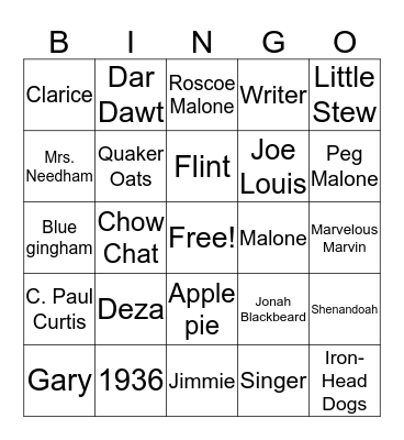 The Mighty Miss Malone Bingo Card
