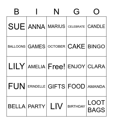 BIRTHDAY BINGO! Bingo Card