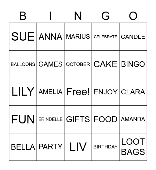 BIRTHDAY BINGO! Bingo Card
