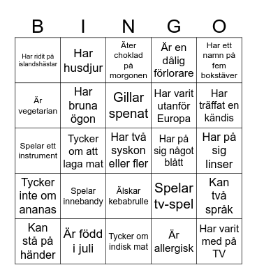 Lära känna-bingo Card