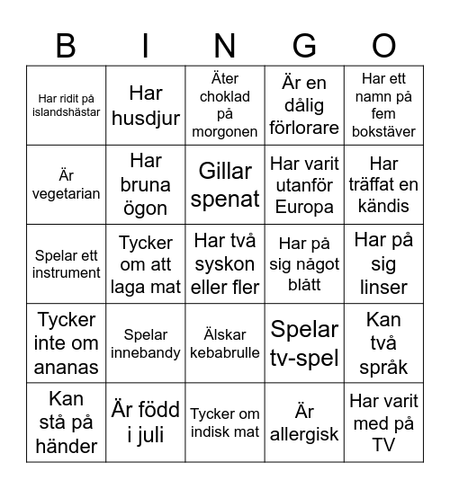 Lära känna-bingo Card